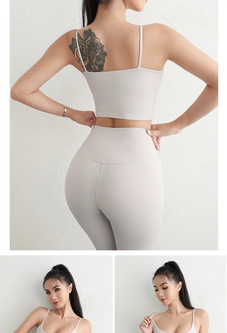 Women Yoga Suit Adjustable Sling Strap Sports Bra U Cut Scrunch Butt Workout Leggings Butt Lifting Excluding pants