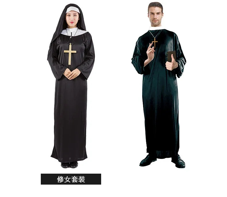 Halloween Masquerading Parties Adult Cosplay Pastors Performance Costumes for Priests Nuns for Women and Men