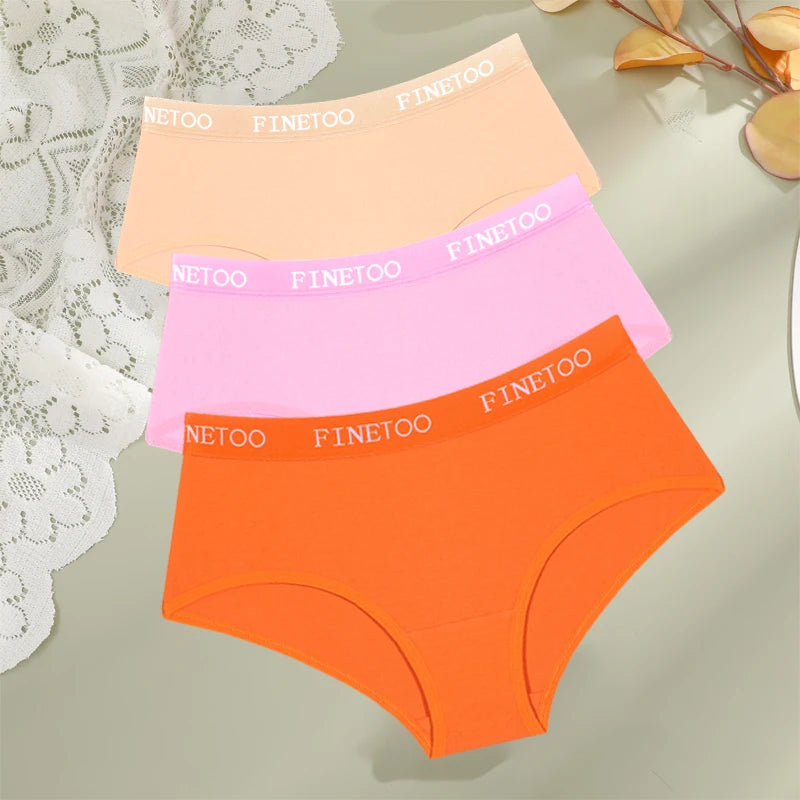 FINETOO - 3 piezas de ropa interior de algodón con cinturón y letras para mujer, bragas sexys, transpirables, de cintura baja, elásticas y cómodas.