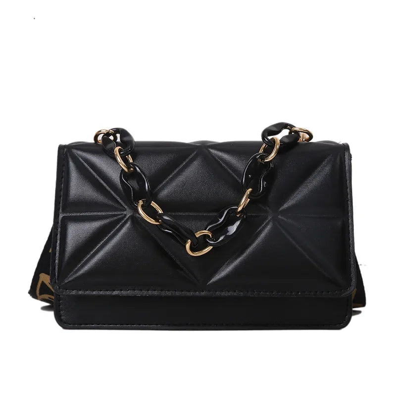 Bolso de mano con asa de cadena, moderno y versátil, pequeño, cuadrado, para mujer, bandolera de piel sintética suave, estilo vintage, con cremallera interior.
