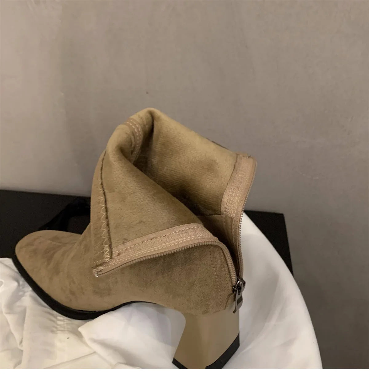 Vintage Women Ankle Boots 2024 Fashion Square Toe Thick High Shoes Autumn Winter New Ladies Elegant Stretch Slim Short Booties