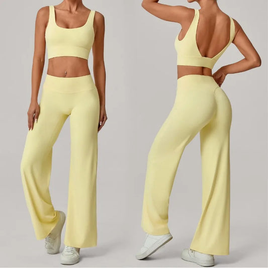 Conjunto de yoga para mujer, sujetador cómodo de doble tirante, pantalones de entrenamiento de pierna recta, secado rápido, gimnasio, fitness, entrenamiento, ropa deportiva para correr al aire libre