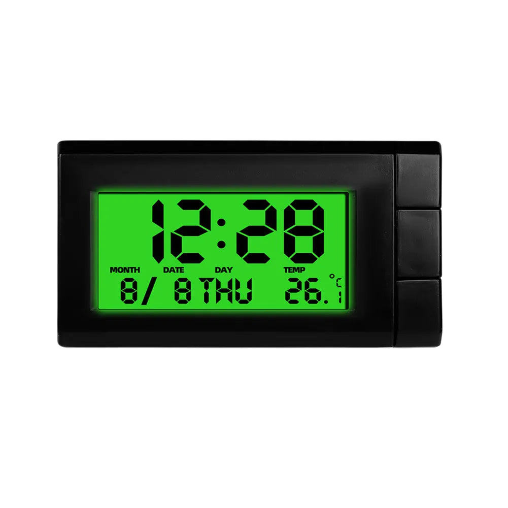 Reloj electrónico para coche con pantalla LCD, termómetro digital luminoso, calendario digital automático 2 en 1, accesorios para vehículos.