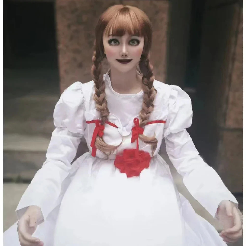 Anime Conjing Doll Annabelle Dresses Cosplay Costumes Wig Suit Halloween Carnival Party Dress Up Female Child Adult Uniform Suit