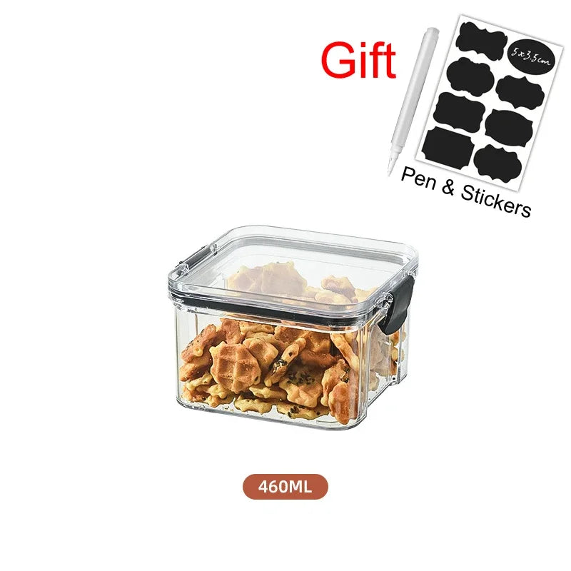 Juego de contenedores de alimentos para mascotas, caja de almacenamiento de 460-1800 ml, transparente, apilable, para cocina, seco, para espaguetis y fideos, recipientes sellados.