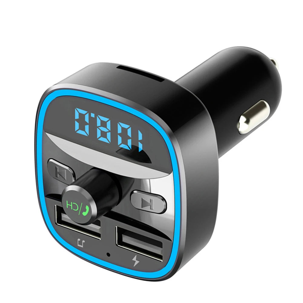 Práctico transmisor FM portátil para coche con Bluetooth 5.0, reproductor MP3, textura clásica multifuncional, doble USB