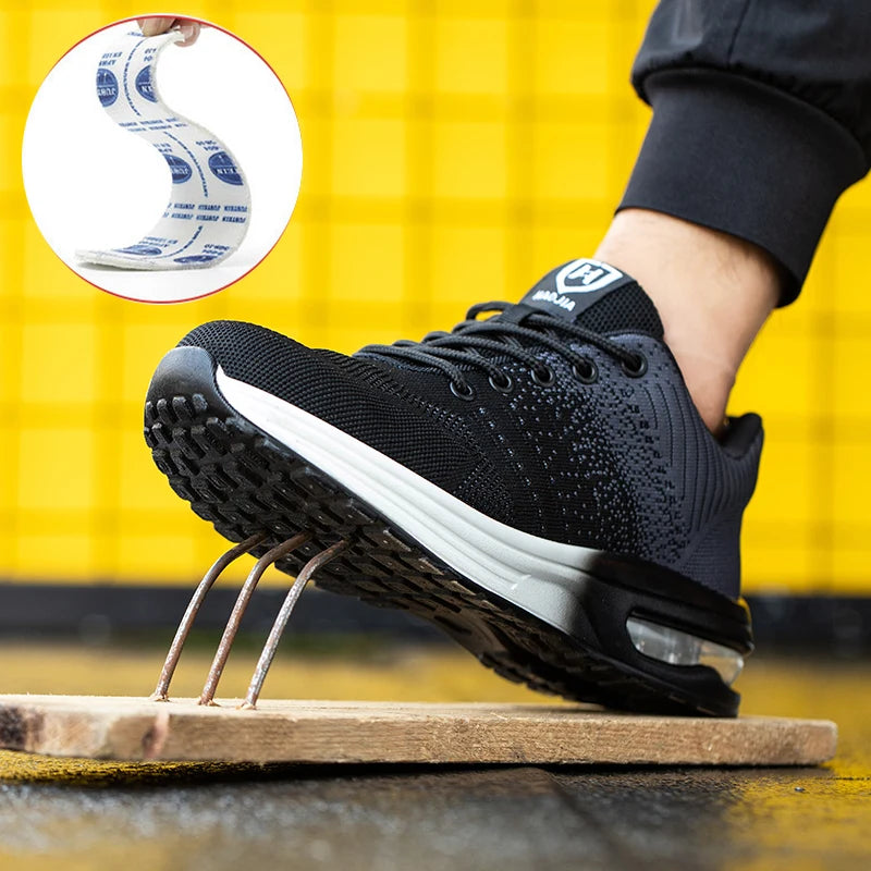 Zapatos de trabajo de protección anti-aplastamiento para hombres y mujeres, zapatos indestructibles anti-perforación, zapatos de trabajo con amortiguación de aire, zapatos de seguridad con puntera de acero para hombre.