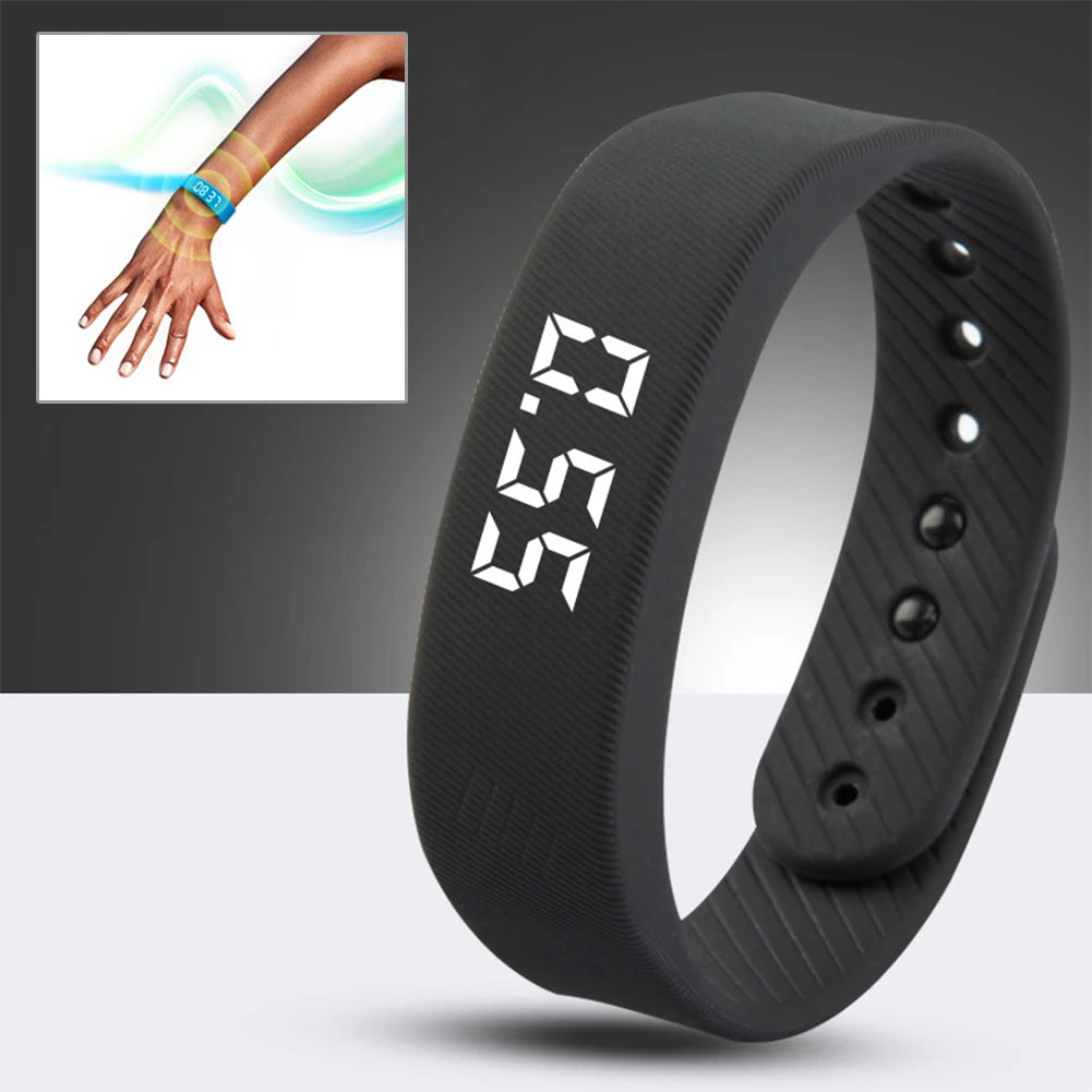 Pulseras inteligentes digitales LED, reloj inteligente resistente al agua, podómetro para correr, monitor, alarma de vibración y recordatorio.