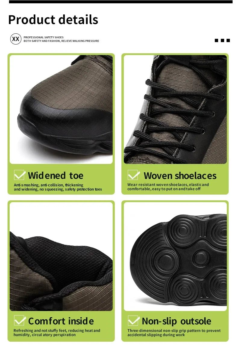 2024 Nuevos zapatos de seguridad para hombre, botas altas de trabajo, zapatillas de trabajo con puntera de acero, botas de trabajo antigolpes y a prueba de pinchazos, zapatos indestructibles