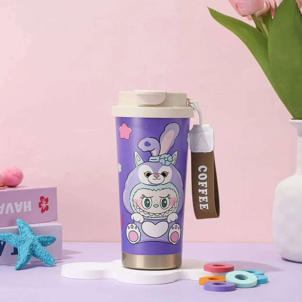 Nueva taza portátil de acero inoxidable con aislamiento, doble vaso con pajita y diseño de campanilla, regalo de gran valor estético, artículos para el hogar.