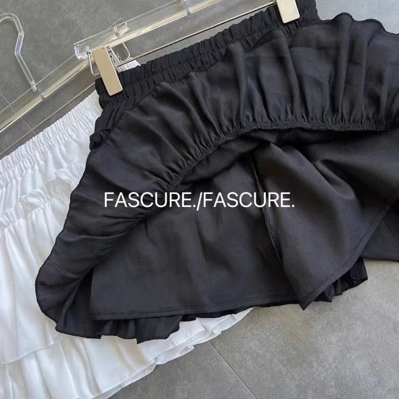 Faldas blancas estilo kawaii de verano para mujer, minifaldas ajustadas a la moda, estilo Y2K, elásticas, de cintura alta y color negro, estilo gótico