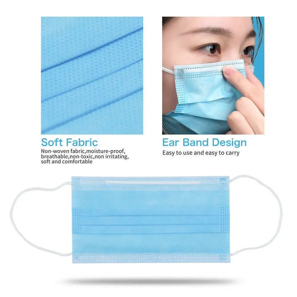 Mascarillas quirúrgicas desechables de 10 a 200 unidades, mascarillas faciales médicas de 3 capas con filtro, antipolvo, transpirables, con elásticos para las orejas, mascarillas bucales para adultos.