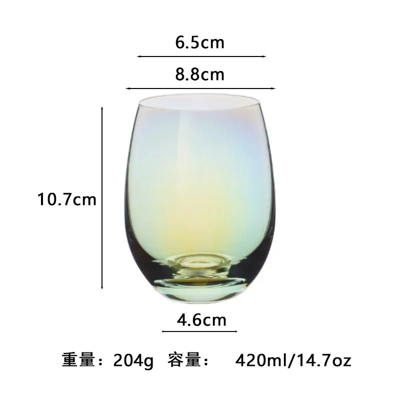 Vaso de agua redondo transparente de vidrio de alta calidad, colorido, con forma de huevo, resistente al calor, con borde dorado, para jugo, para uso doméstico.
