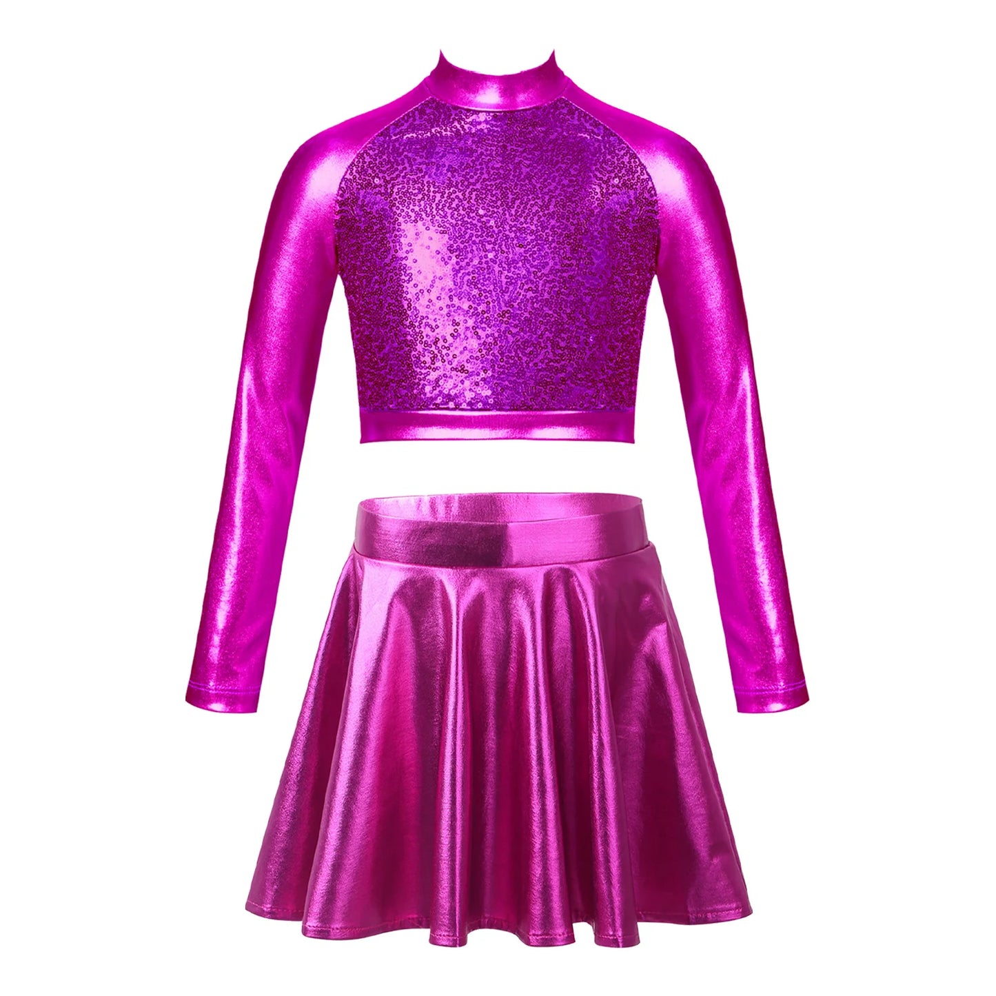 Ropa para niños, blusas sin mangas metálicas para niñas, minifalda plisada acampanada, conjunto de 2 piezas para niños, ropa de baile