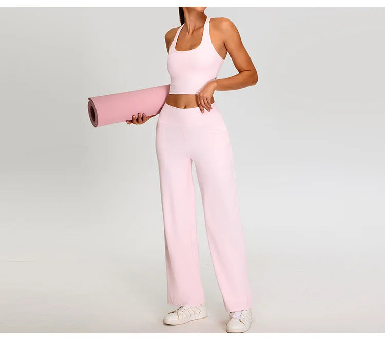 Pantalones de Yoga acanalados para mujer, leggings deportivos para gimnasio, leggings de cintura alta para fitness, pantalones deportivos para correr al aire libre, pierna recta.