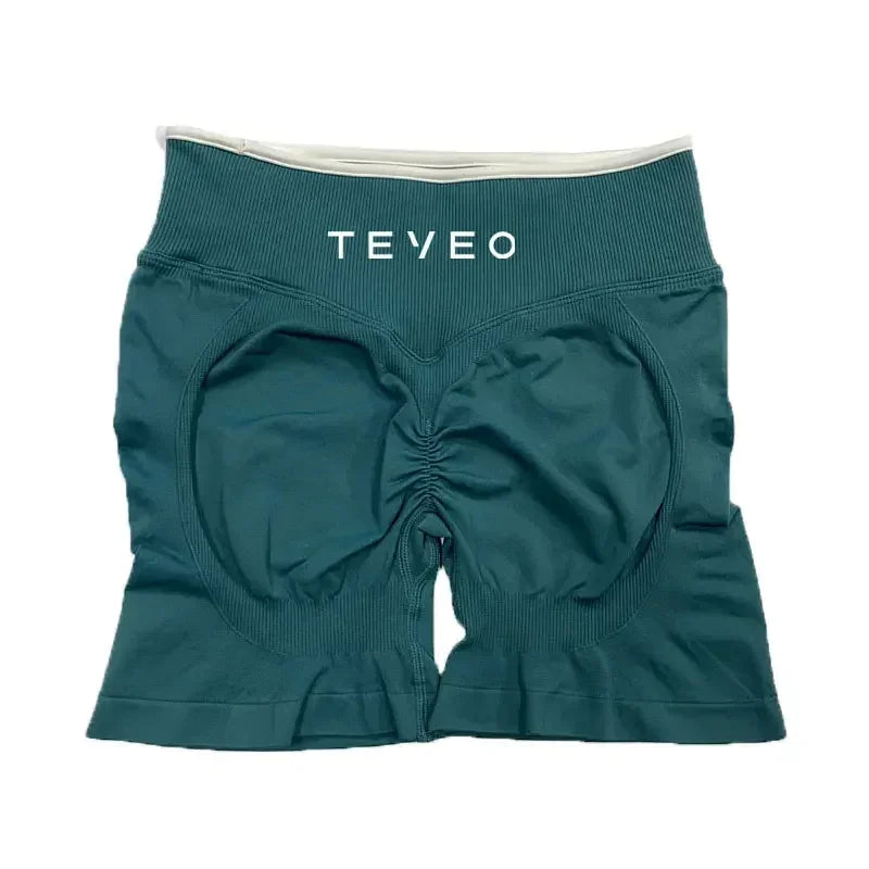 TEVEO - Pantalones cortos deportivos de yoga para mujer, pantalones deportivos elásticos para fitness y ciclismo, conjunto de sujetador de yoga corto Ignite Sculpt Scrunch, leggings