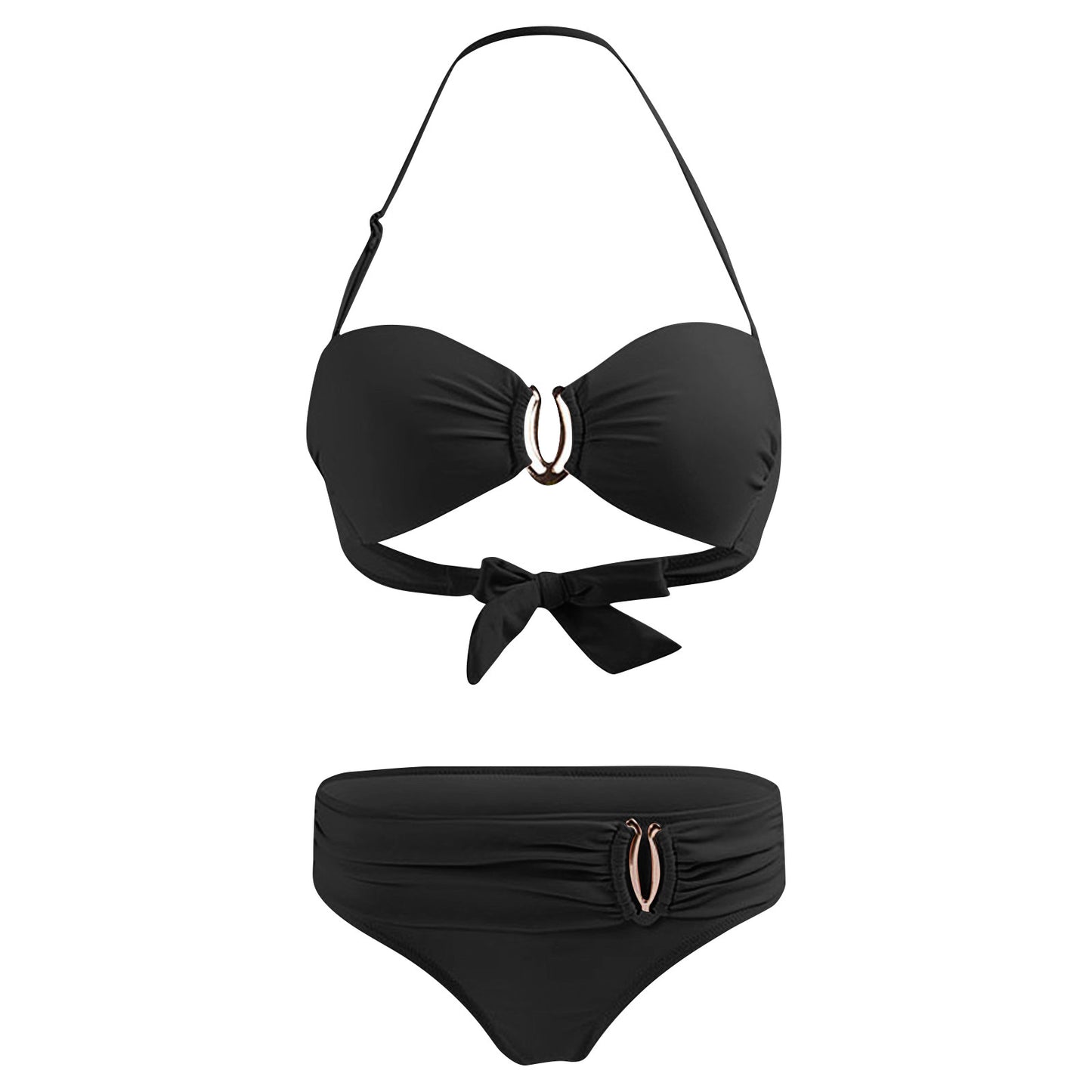 Bikini sexy con aros para mujer, traje de baño blanco liso con cuello halter, microbañador push up de metal, traje de baño brasileño de dos piezas 2023, nuevo