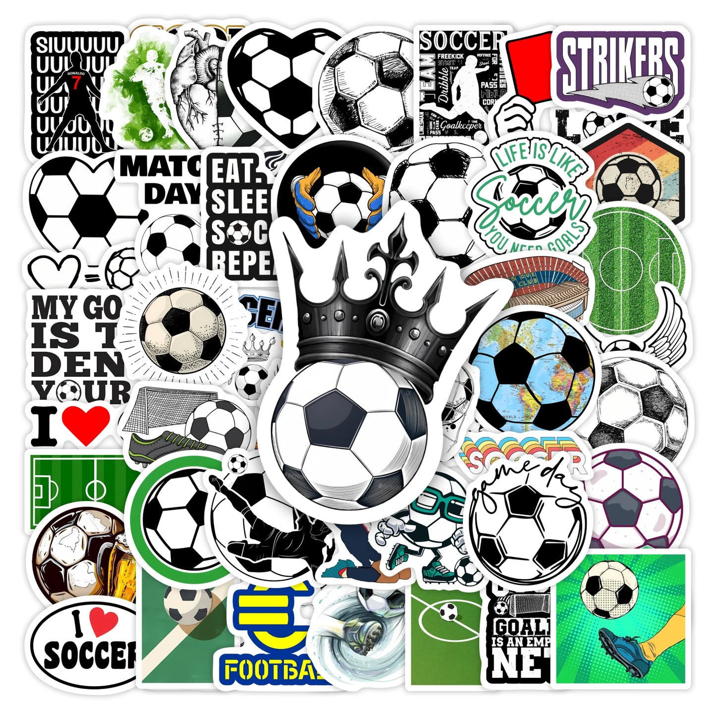 Pegatinas deportivas de fútbol, camisetas de jugadores, cascos, juguetes, calcomanías para portátiles, teléfonos, botellas, decoración, impermeables.