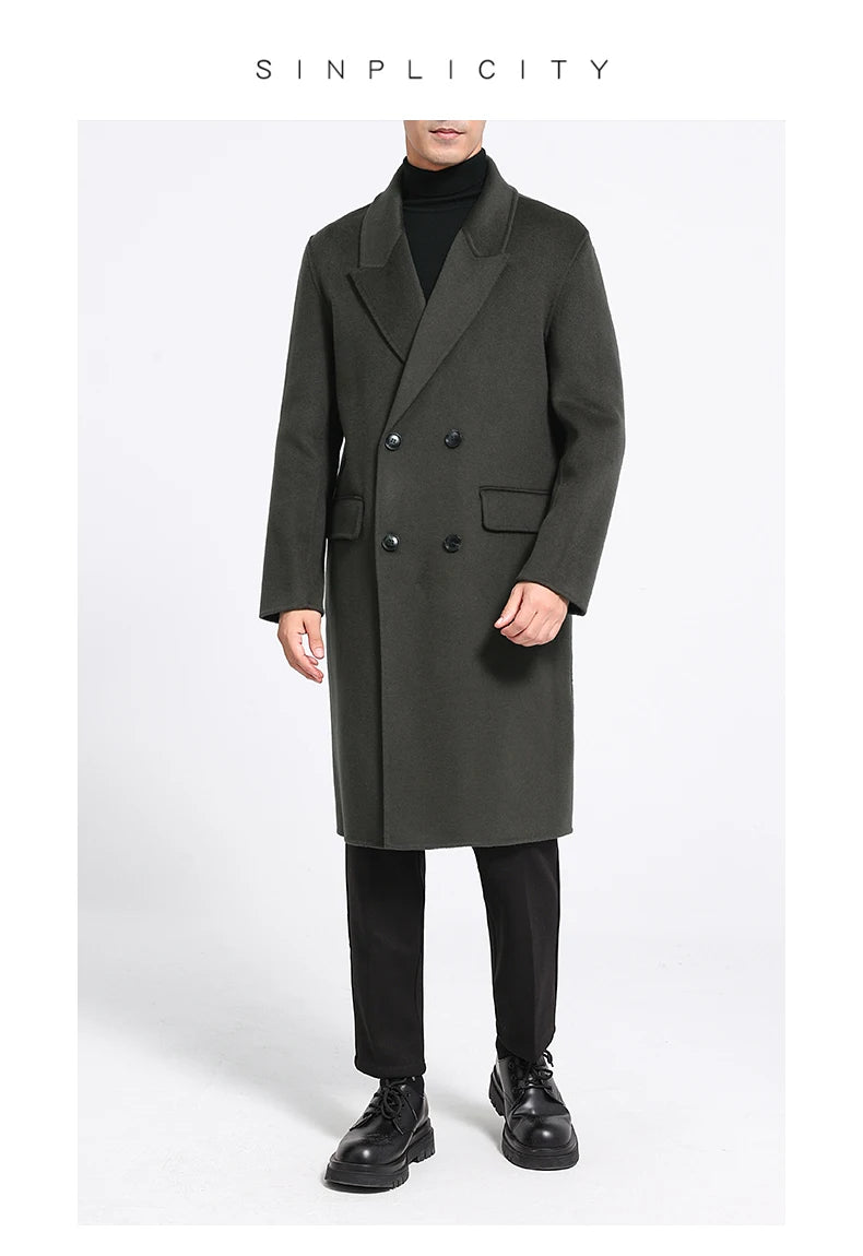 Autumn Winter New 100% Wool Double-sided Wool Coat Men's Korean Suit Collar Wide Fluffy Woolen Coat Simple and Luxurious