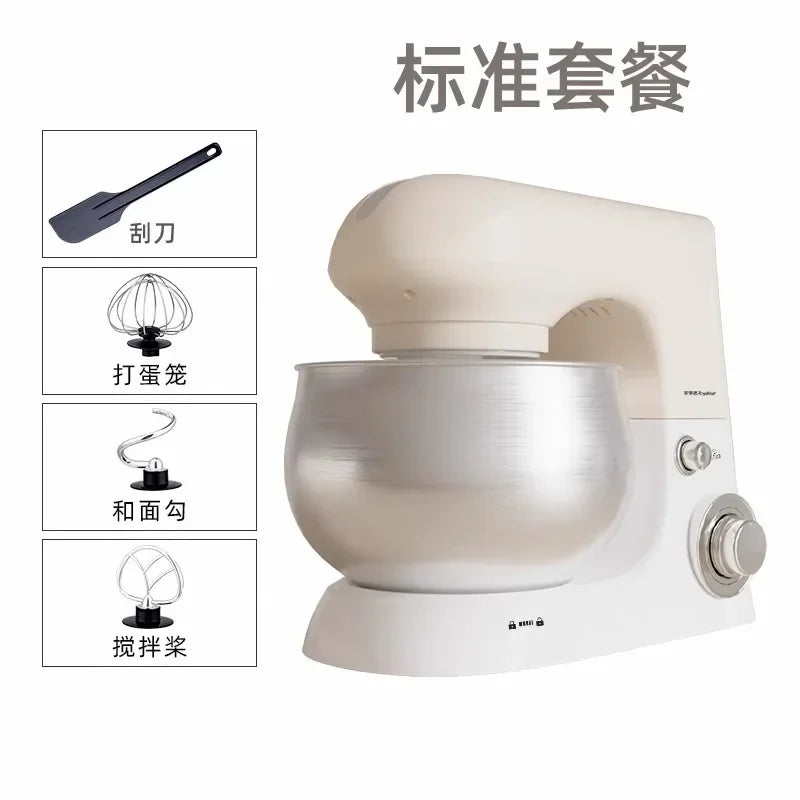 Amasadora automática pequeña de 220 V para uso doméstico, multifuncional, con espumador de leche y batidor de huevos.