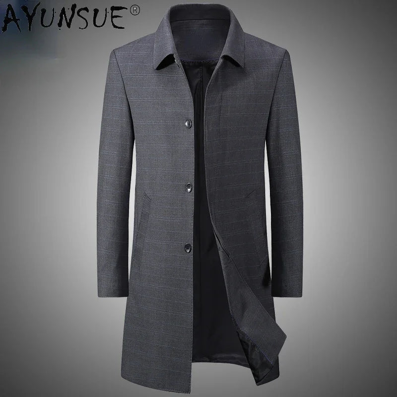 AYUNSUE - Gabardina de invierno de longitud media para hombre, chaqueta de lana acolchada gruesa de alta gama, abrigo informal holgado