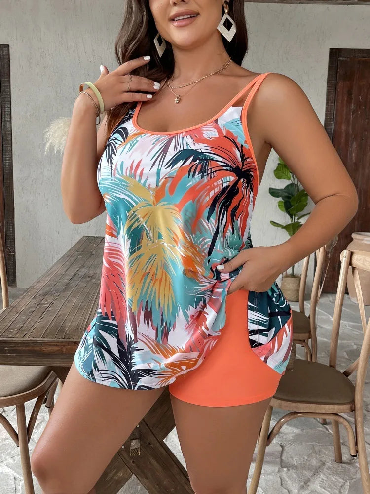 VigoJany 2025 Traje de baño brasileño de dos piezas con estampado sexy de talla grande para mujer, tankini con tirantes y escote en V, traje de baño grande para playa