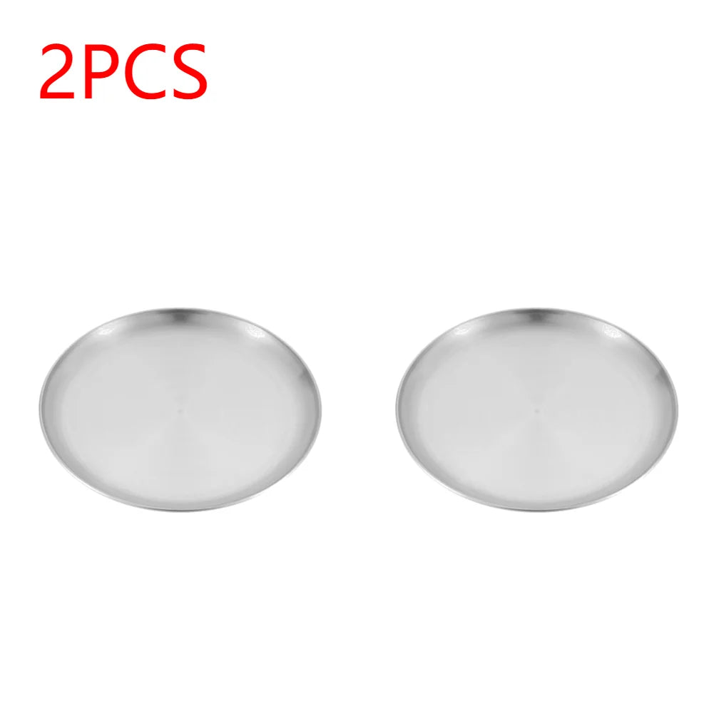 Plato de camping de acero inoxidable, vajilla, contenedor de alimentos, plato de picnic, utensilios de cocina, equipo de camping para senderismo, suministros de camping, nueva base