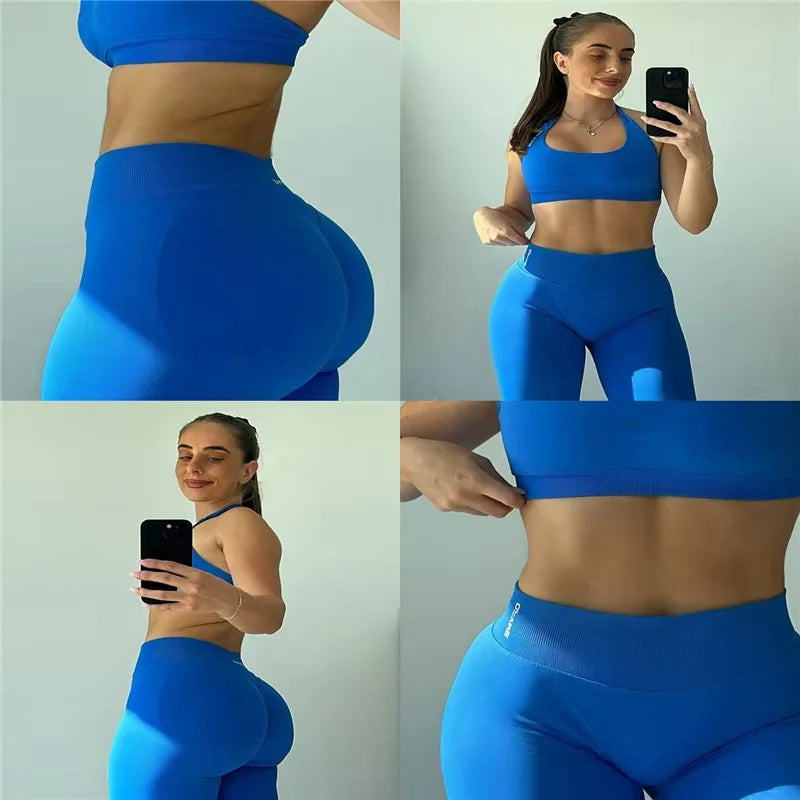 Conjunto de 2 piezas de yoga para mujer, leggings de cintura alta sin costuras, sujetador deportivo, ropa de entrenamiento, ropa deportiva para correr