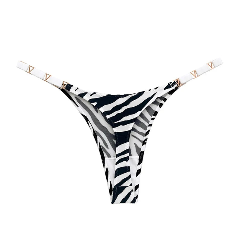 Tanga sexy sin costuras para mujer, ropa interior, bragas, bragas con estampado de cebra y flores, tiro bajo, de lujo, con hebilla de metal, bikini para chicas, bragas femeninas