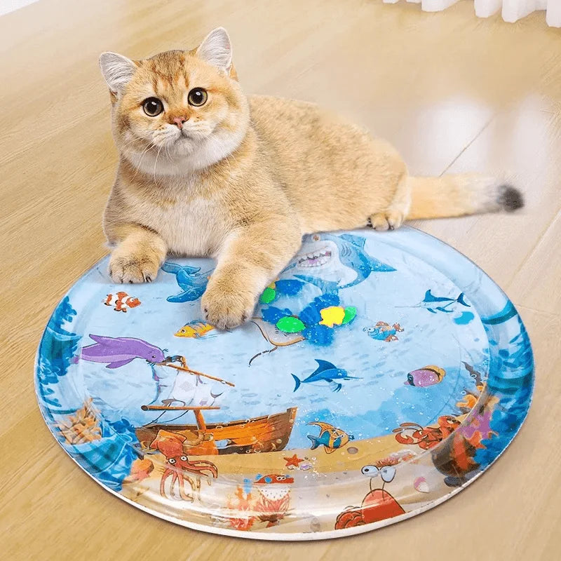 Tapete de juego sensorial acuático inflable y grueso para gatos y perros, tapete de juego para mascotas con temática de peces, mar y océano, juguete sensorial acuático.