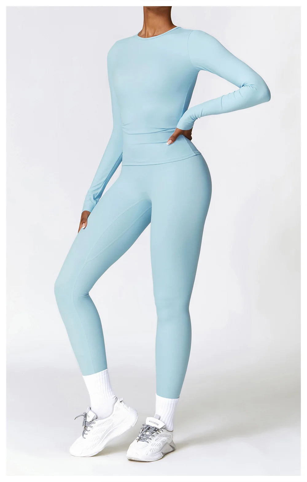 2PCS Seamless Yoga Set Women Workout Set Sportswear Gym Clothing Fitness Long Sleeve Crop Top High Waist Leggings Sports Suits