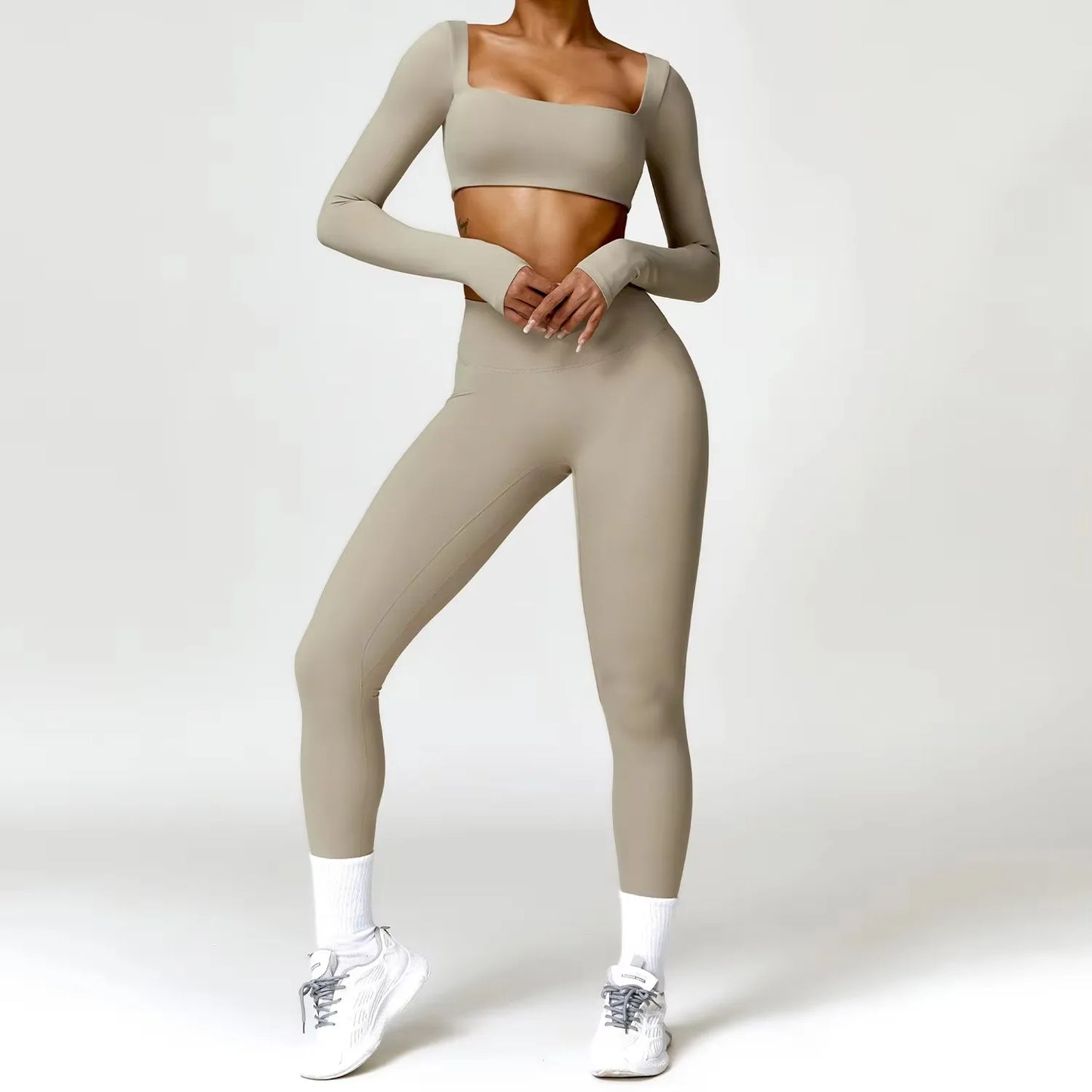 Conjunto deportivo de 2 piezas para mujer, de secado rápido, para gimnasio, chándal para correr, entrenamiento, camiseta deportiva de manga larga, ropa de yoga