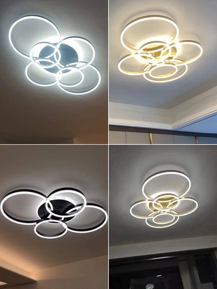 Lámparas de araña LED modernas, iluminación interior para sala de estar, estudio, dormitorio, lámparas de anillos redondos, lámparas de araña con lustre para vestíbulo, luminarias