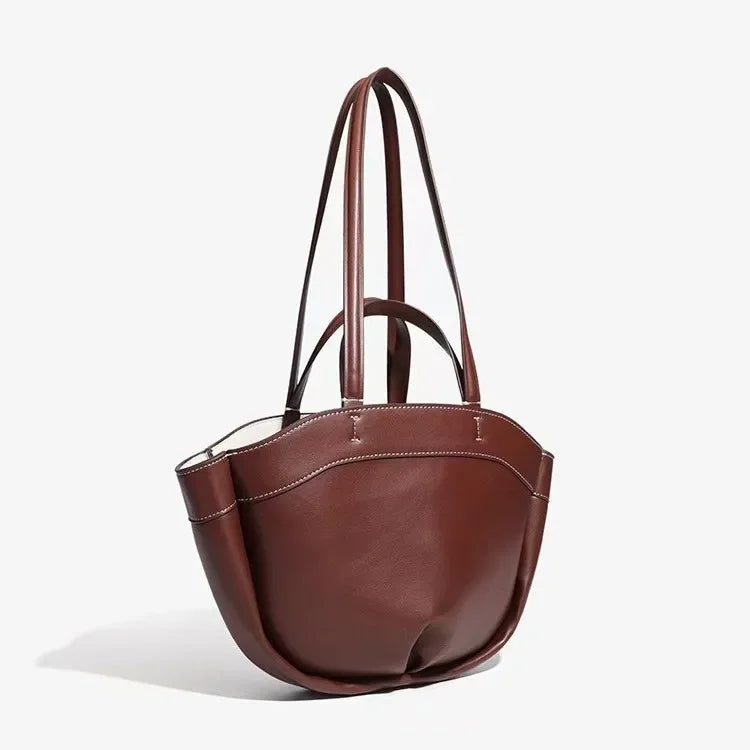 Bolso de mano marrón de gran capacidad y moda ZA, bolso de mano de un solo hombro de cuero sintético de fibra súper suave para desplazamientos y compras