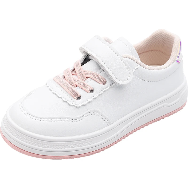 Zapatillas deportivas para niños, suela blanda y baja, para niñas, primavera y otoño 2025, nuevas, resistentes al desgaste, blancas, para niñas.