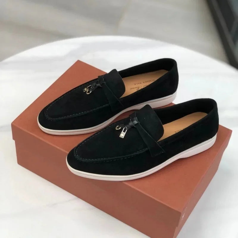 Mocasines planos unisex sin cordones para parejas, informales, de piel de oveja, con suela plana, para el tiempo libre, con punta redonda, de TPR, para primavera y otoño