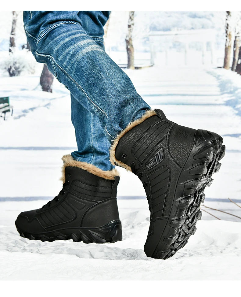 Botas de invierno para hombre, zapatillas cálidas, impermeables, antideslizantes, de felpa, de cuero, talla grande 48, novedad de 2024