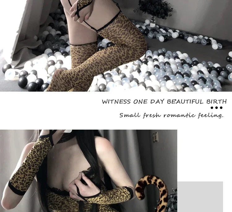 Erotic Sexy Lingerie Bodysuit Women Teddy Leopard Cat Girl Cosplay Costumes Anime Maid Love Live Temptation Uniform with Socks