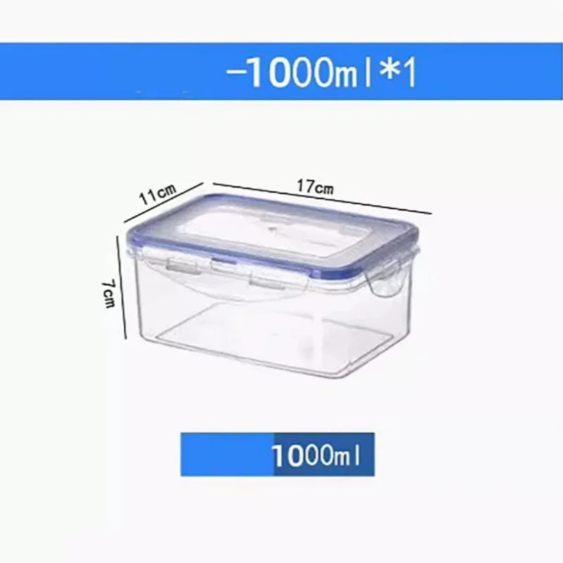 Fiambrera rectangular sellada para refrigerador, de 4 tamaños, con tapa, de plástico, apta para microondas.
