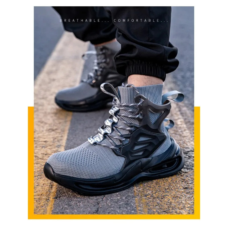 Tall Men's Anti Smashing and Anti Piercing Steel Toe Protective Safety Shoes Lightweight and Breathable Wear Resistant Durable