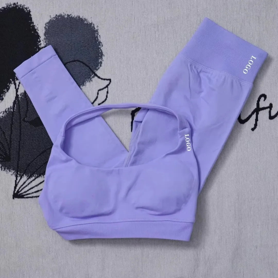 Conjunto de 2 piezas de yoga para mujer, leggings de cintura alta sin costuras, sujetador deportivo, ropa de entrenamiento, ropa deportiva para correr