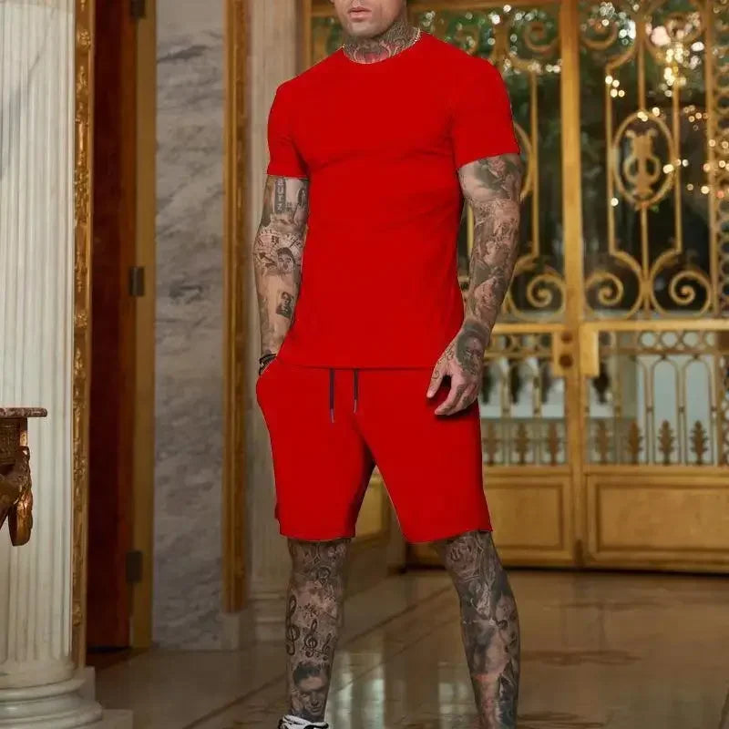 Conjunto de camiseta y pantalones cortos de manga corta, ropa deportiva transpirable para hombre, novedad de verano 2025, ropa popular de secado rápido
