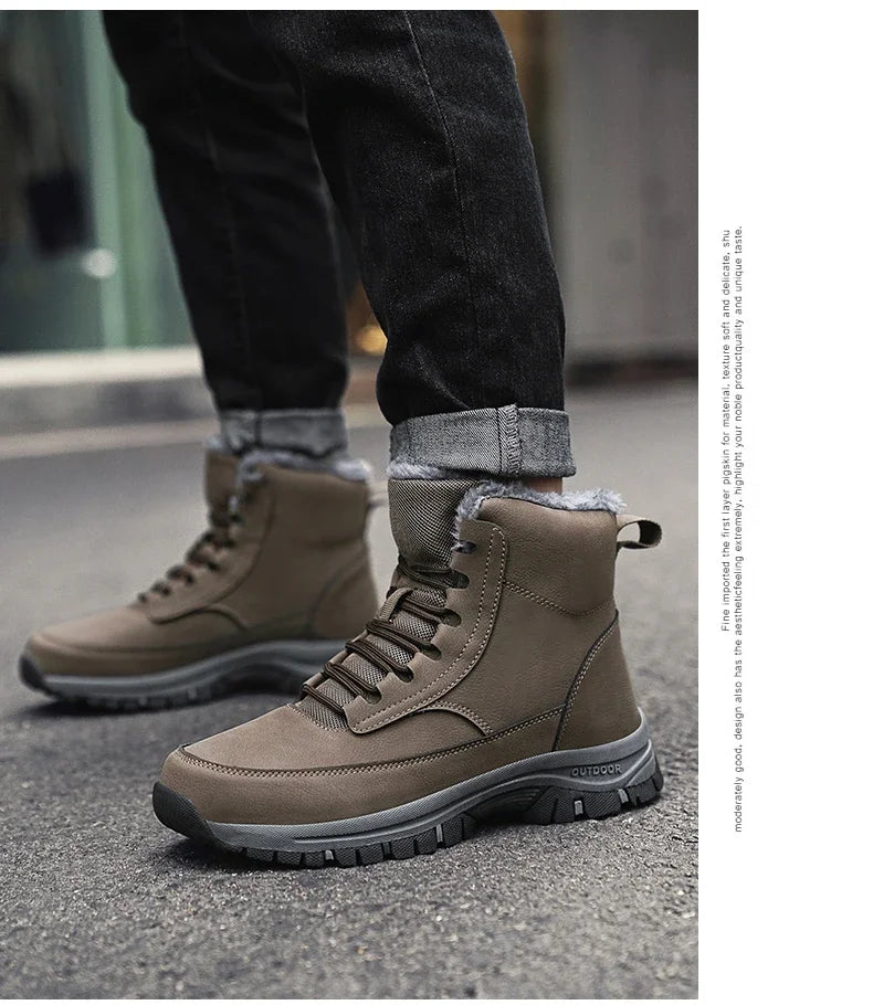 Nuevas botas de nieve de invierno para hombre, zapatillas de cuero impermeables, botas súper cálidas para hombre, botas de senderismo para exteriores, zapatos de trabajo, talla 39-48