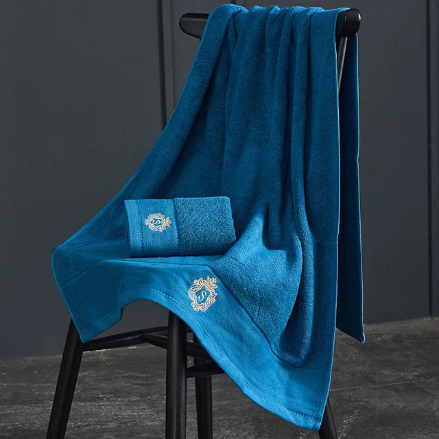 Toallas de baño de algodón de 140 x 70 cm, toalla de ducha grande y gruesa, regalo bordado, azul, blanco, marrón, negro, verde y gris.