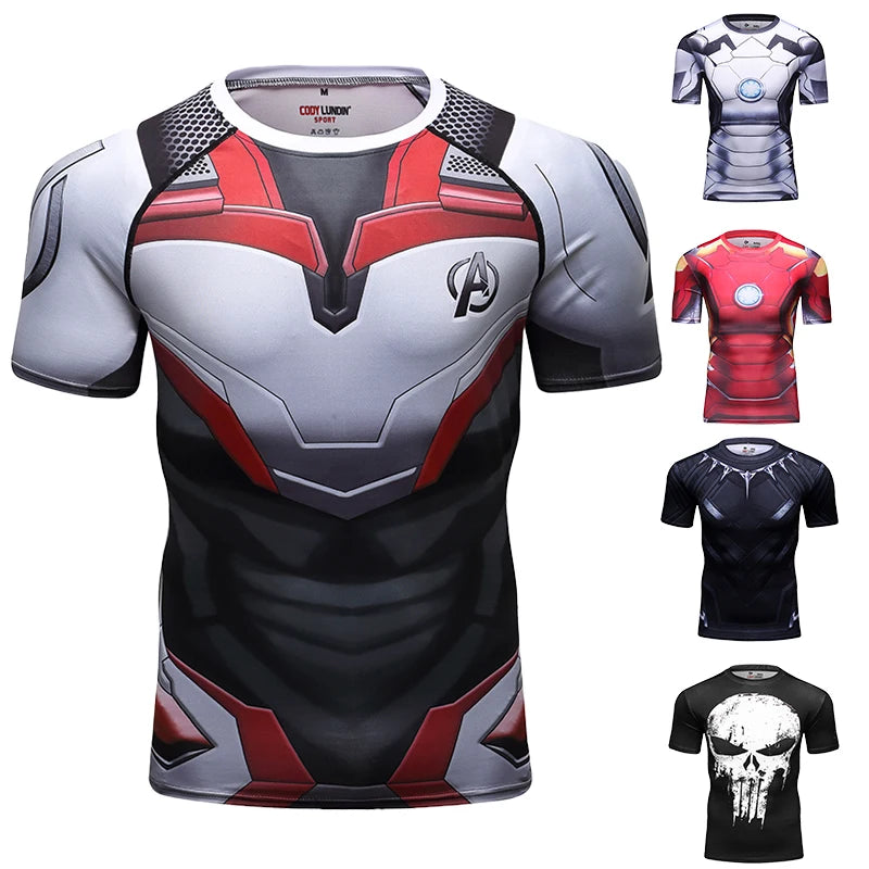 Ropa deportiva Marvel, camiseta de compresión de manga corta para hombre, para entrenamiento, deportes atléticos, fitness, gimnasio, running.