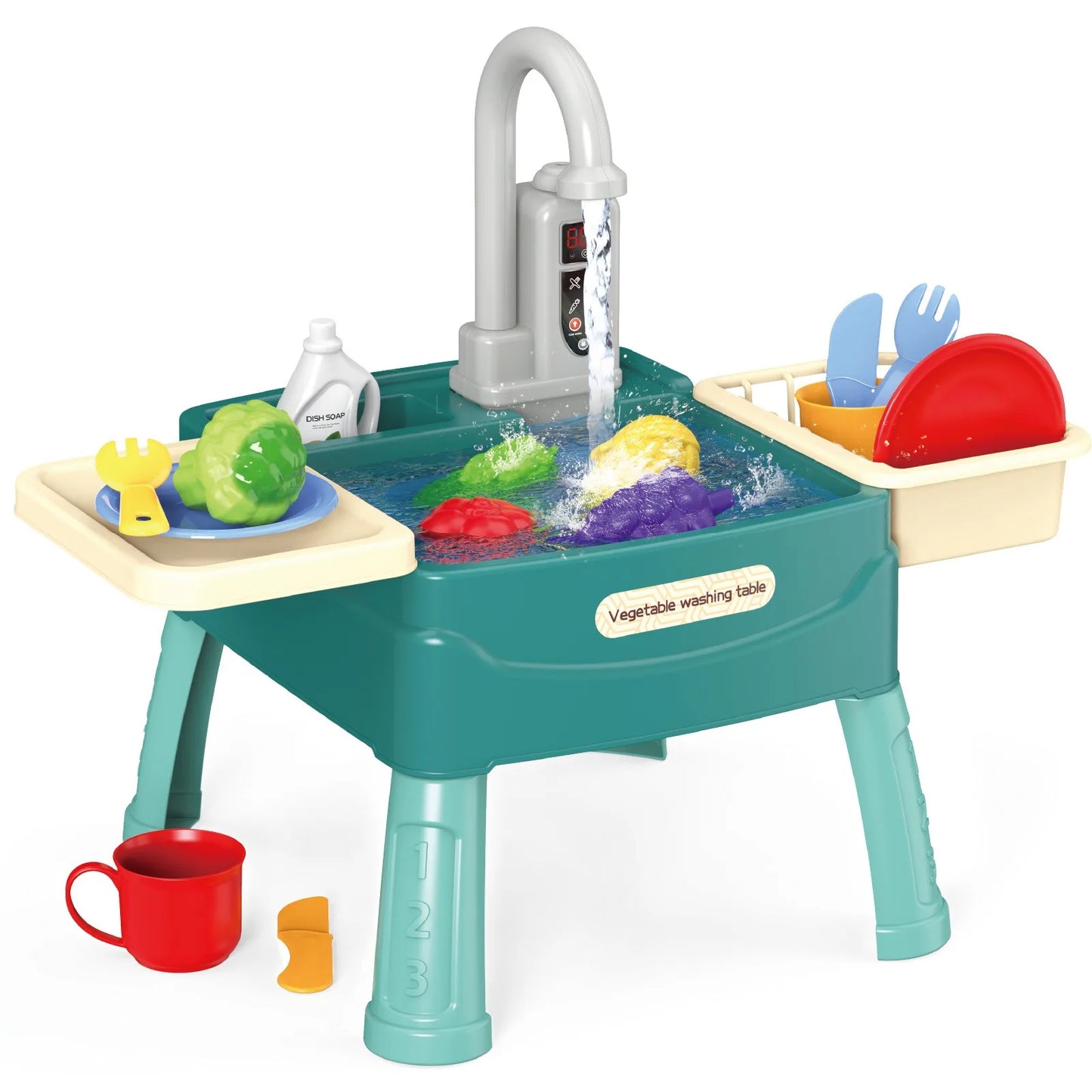 Juguetes para niños en casa, educación temprana, cocina, simulación, lavavajillas eléctrico, mesa, toma de agua, juguetes para lavar verduras