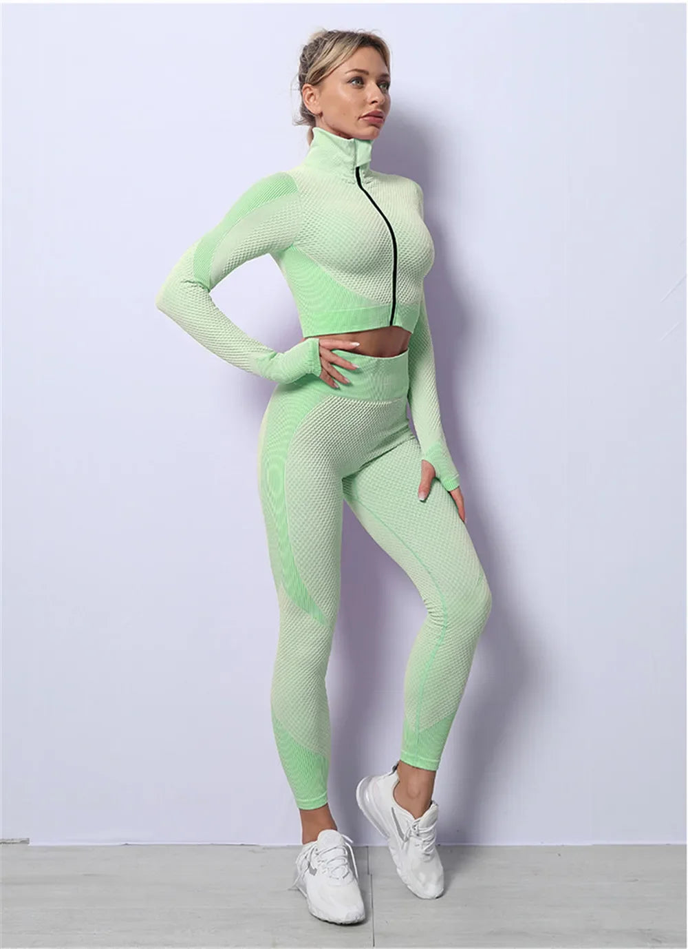 Conjunto de 3 piezas de yoga sin costuras, chaleco deportivo de fitness, pantalones de cintura alta que levantan la cadera, ropa de entrenamiento, conjunto de leggings de gimnasio para mujer