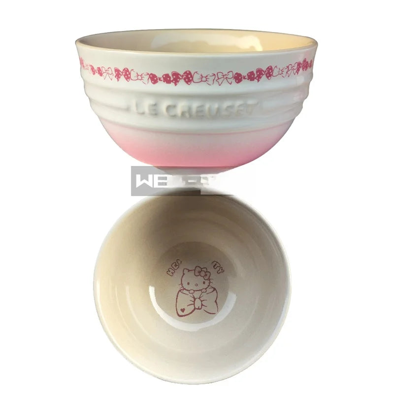 Cuenco de porcelana esmaltada de colores fríos Le Creuset, cuenco de arroz, cuenco para sopa con cara de arcoíris, cuenco francés con diseño de mono redondo para uso doméstico