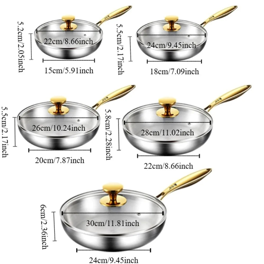 Sartén universal de acero inoxidable 316 sin revestimiento para el hogar, con tapa, wok antiadherente, para cocina de inducción