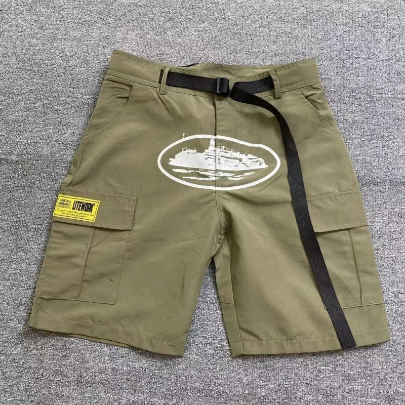Pantalones cortos de trabajo holgados e informales con estampado multibolsillos para hombre, estilo hip hop, estilo urbano, a la moda